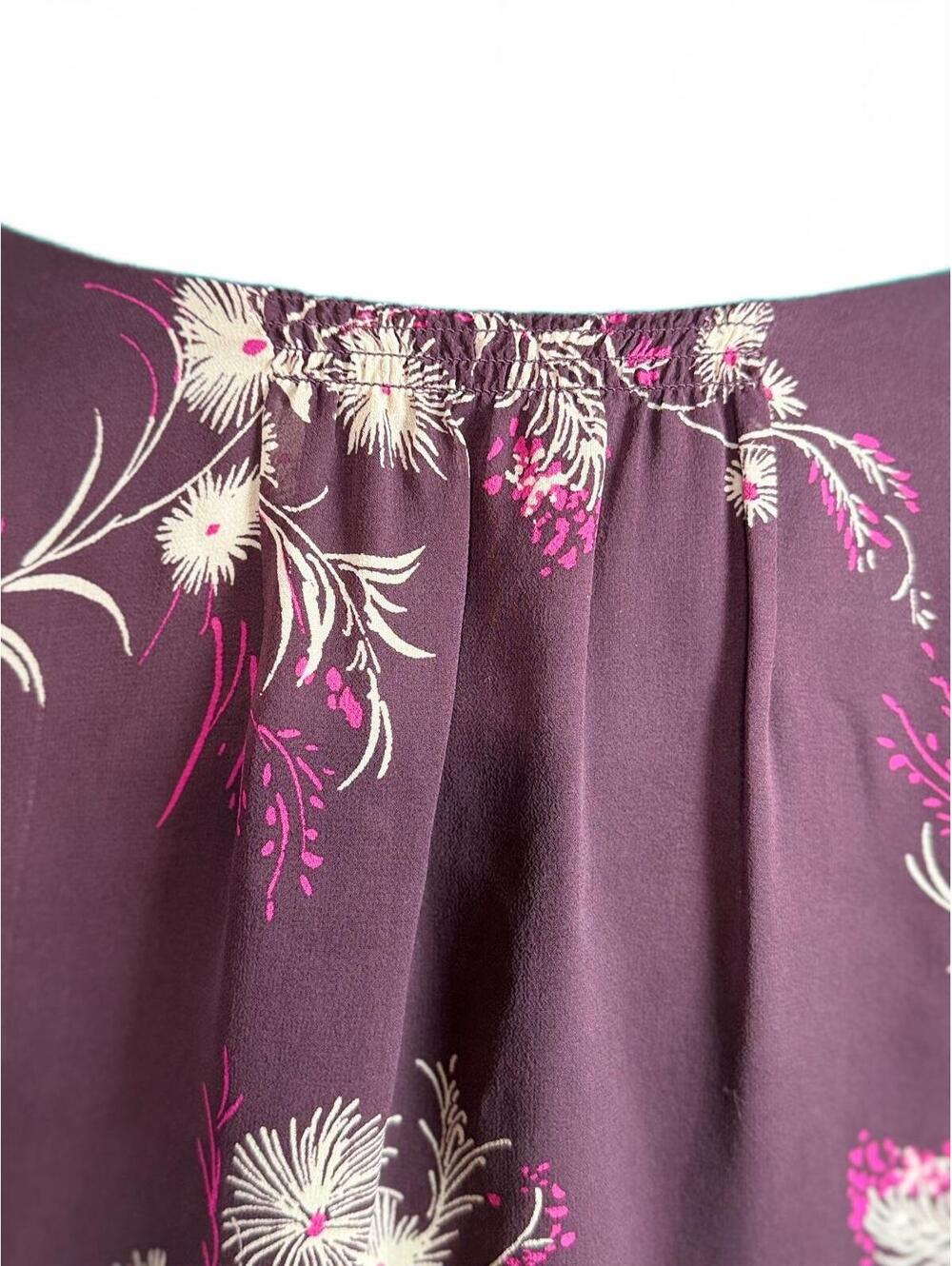 Joie 100% Silk Floral Blouse S Burgundy Sheer Sleeve Ruffle Cuff Button Front - Picture 8 of 10